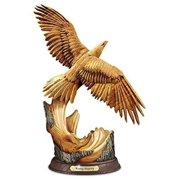 The Bradford Exchange Rising Majesty Eagle Sculpture Soaring Splendor Collection Handcrafted Resin with Woodgrain Finish 12-Inches