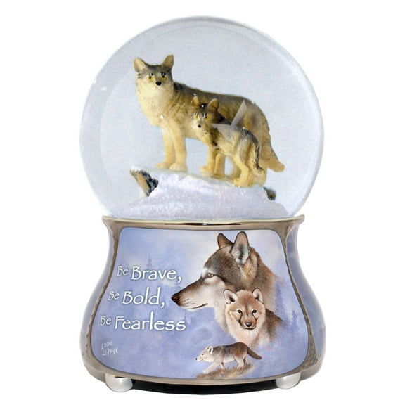 The Bradford Exchange Spirits Within Musical Wolf Glitter Globe: Golden Generations by Eddie Lepage 5.75-inches
