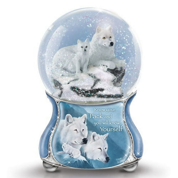The Bradford Exchange Spirits Within Musical Wolf Glitter Globe: White Majesty Issue #3 by Eddie Lepage 5.75-inches