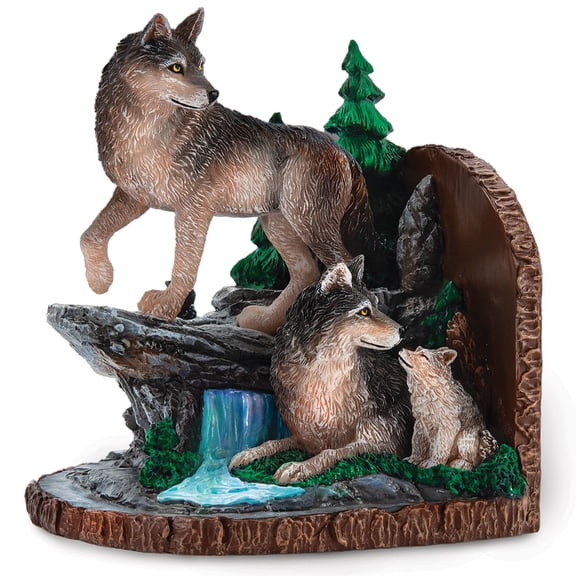 The Bradford Exchange Spirits of the Wild from Aurora Borealis Bookend Collection Issue #1 Hand-painted Illuminated Wolves Sculpture 5-inches