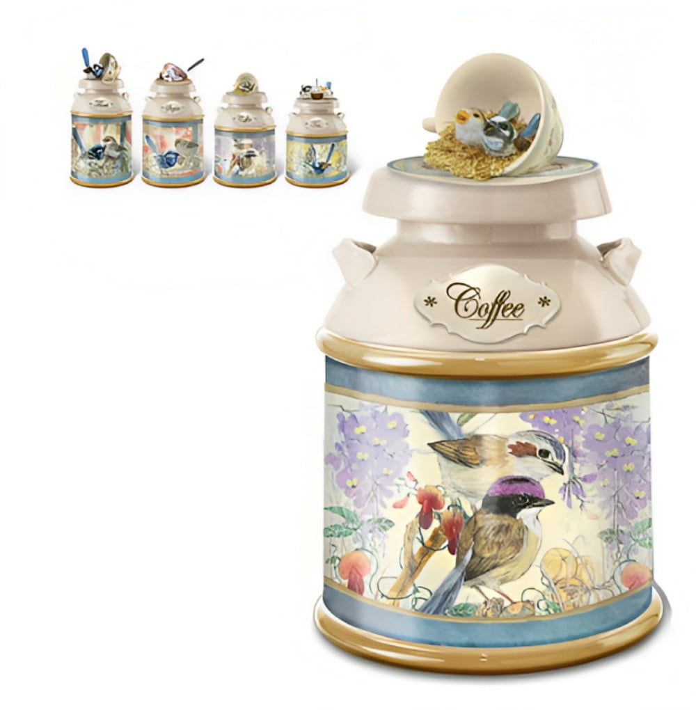 The Bradford Exchange Splendid Fairy Wren Canister Captivating Elegance Unveiled Enchanting Tea-reasures of the Garden Canister Collection Issue #2 Featuring Fairy Wren by Joy Scherger 6-inches