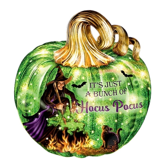 The Bradford Exchange Spooky Sights and Bright Lights Sculpture Collection: Hocus Pocus Pumpkin Issue #1 Handcrafted Glass Pumpkin with LED Lights by Dona Gelsinger 7-Inches