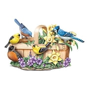 The Bradford Exchange Springtime Serenade Natures Songbook Touch Activated Handcrafted Singing Bird Goldfinches Bluebird Blue Jay Robin Basket Flower Sculpture 8"-Inches