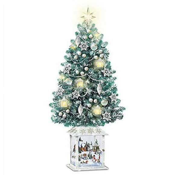 The Bradford Exchange Thomas Kinkade Festival of Lights Illuminated Tabletop Christmas Tree Featuring Snow-Tipped Branches, Pearlescent Garland & Lighted Lantern Ornaments