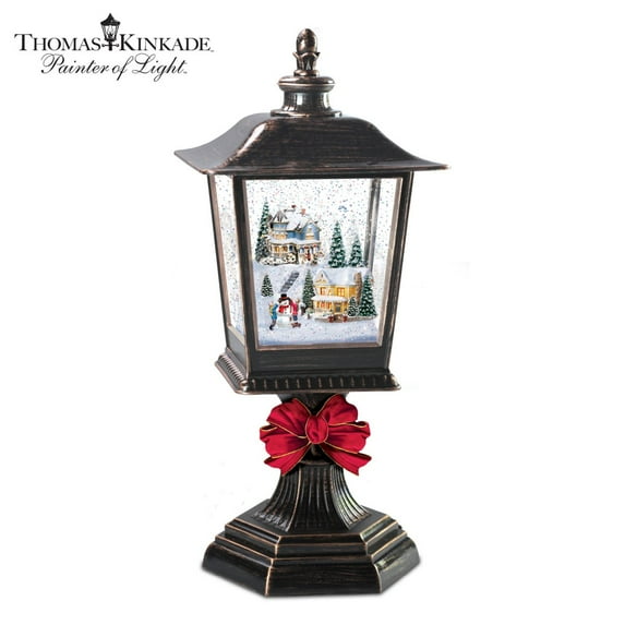 The Bradford Exchange Thomas Kinkade Holiday Continuous Snow Globe Illuminated Musical Black Lantern Christmas Decoration Plays a Medley of 8 Holiday Songs With 24hr Timer 12-Inches