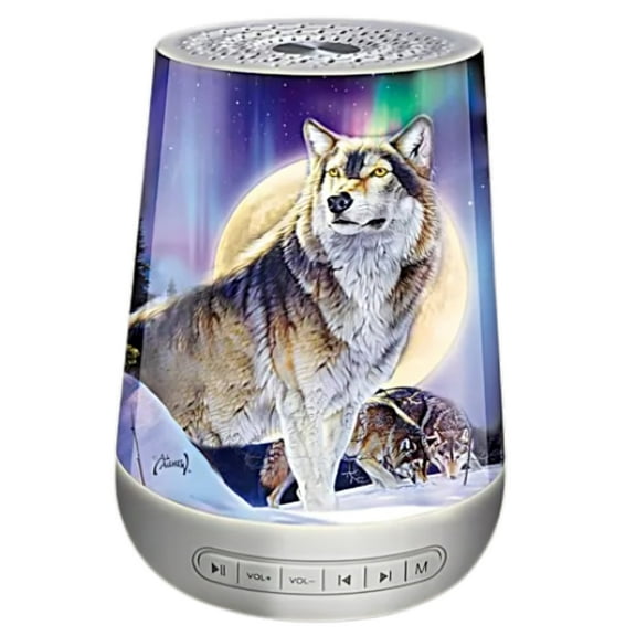 The Bradford Exchange Wolf Sleep Sound Machine Peaceful Moonlight Sound with Al Agnew Wolf Art - Nightlight and Sound Therapy with 24 Soothing Sounds 6-inches