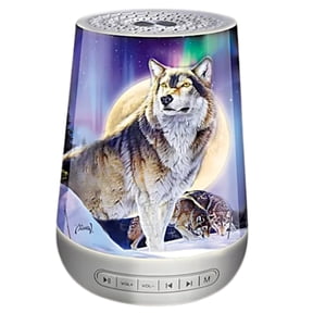 The Bradford Exchange Wolf Sleep Sound Machine Peaceful Moonlight Sound with Al Agnew Wolf Art - Nightlight and Sound Therapy with 24 Soothing Sounds 6-inches