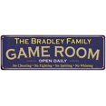 thumbnail image 1 of The Bradley Family Blue Game Room Metal 8x24 Sign 108240037661, 1 of 1