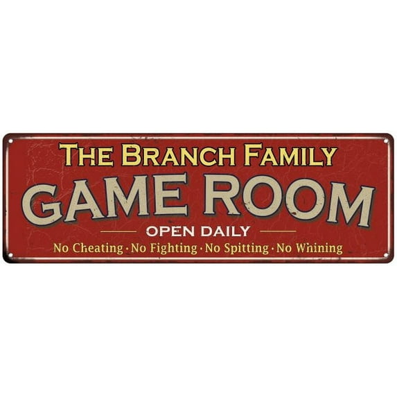 The Branch Family Red Game Room Metal 6x18 Sign 106180038610