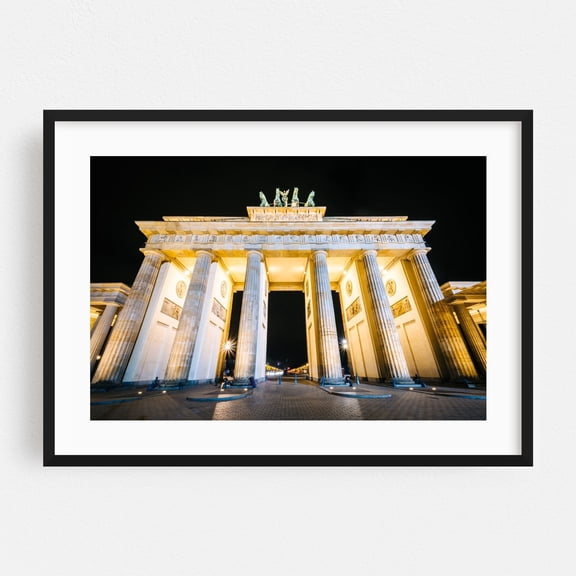 The Brandenburg Gate - Berlin Germany Photography Architecture Cityscape Travel Poster Nightlife Black Framed Wall Art Print 20 x 30 inches