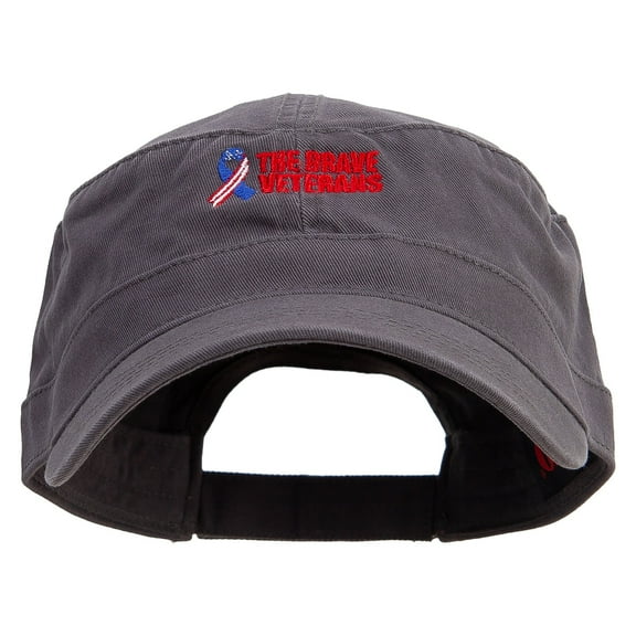 The Brave Veteran Embroidered Garment Washed Adjustable Army Cap - Charcoal Grey OSFM