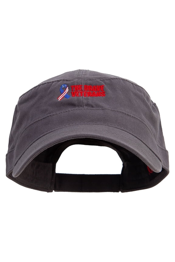 The Brave Veteran Embroidered Garment Washed Adjustable Army Cap - Charcoal Grey OSFM