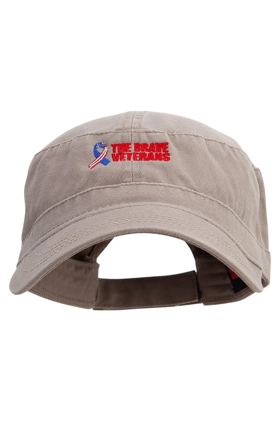 The Brave Veteran Embroidered Garment Washed Adjustable Army Cap - Dk Khaki OSFM
