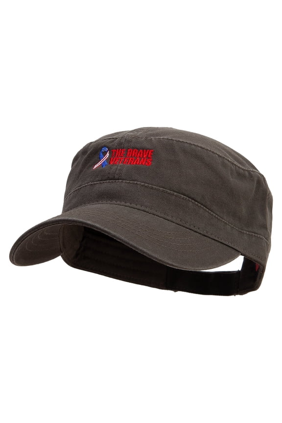 The Brave Veteran Embroidered Garment Washed Adjustable Army Cap - Dk Olive Green OSFM