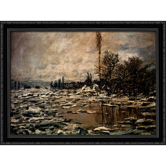 The Break-up of the Ice 36x28 Large Black Ornate Wood Framed Canvas Art by Claude Monet