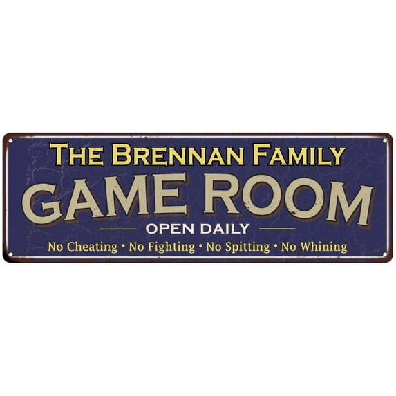The Brennan Family Blue Game Room Metal 8x24 Sign 108240037762