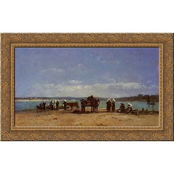 The Breton Fishermen's Wives 24x16 Gold Ornate Wood Framed Canvas Art by Eugene Boudin