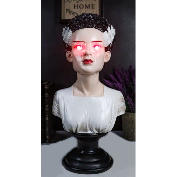 The Bride Of Frankenstein Bust Figurine With Red Bloodshot LED Light Up Eyes