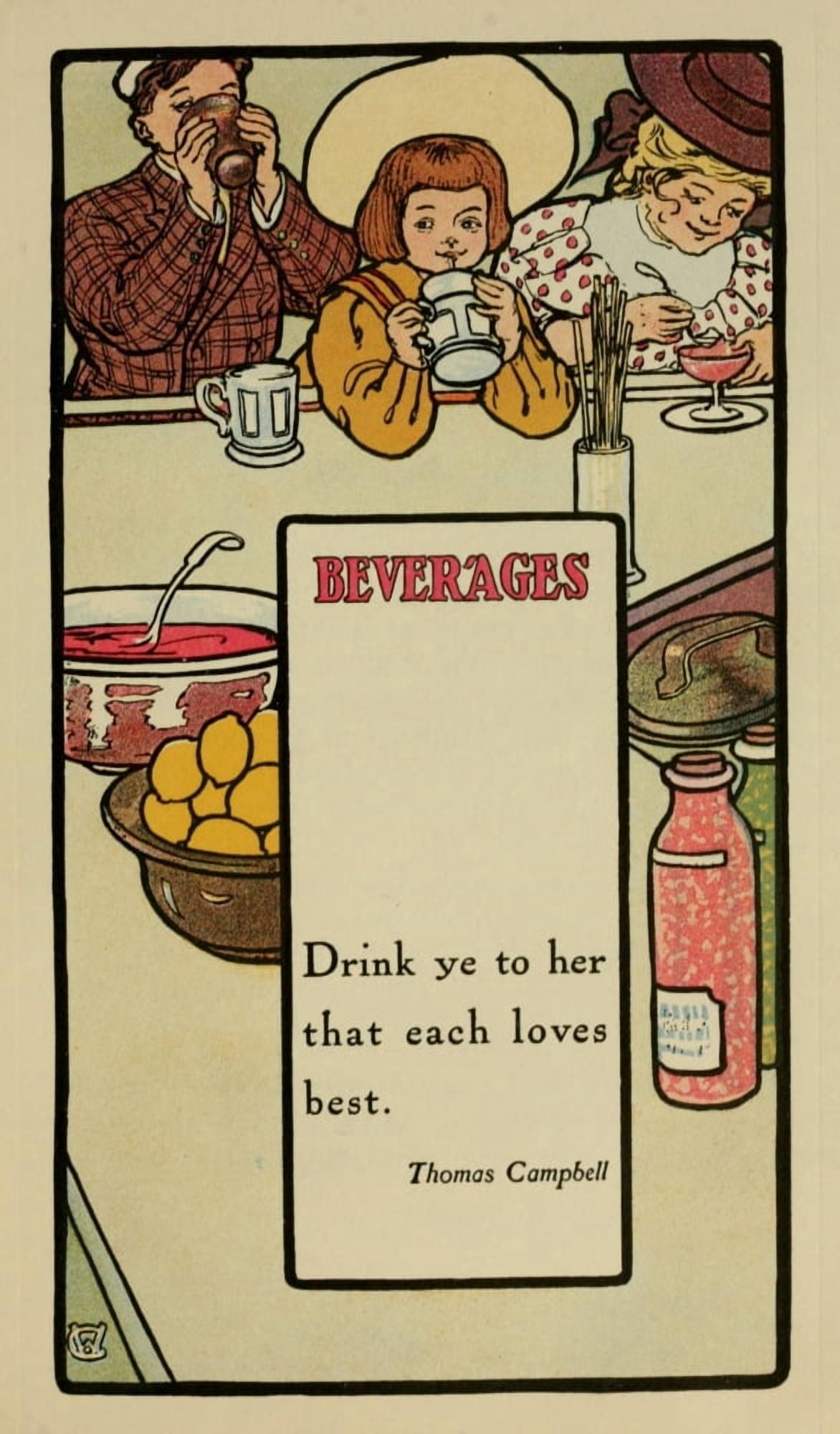 The Brides Cookbook 1908 Beverages Canvas Art - (24 x 36)