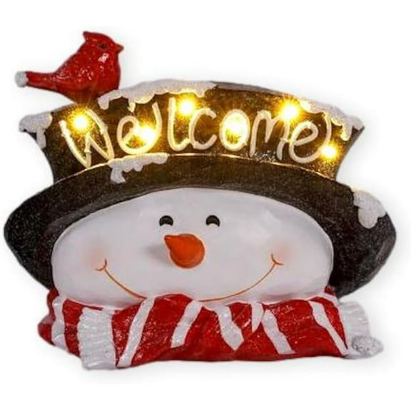 The Bridge Collection 11" Christmas Light-Up Snowman with Cardinal Welcome Sign - LED Light Christmas Figurine for Winter Decor