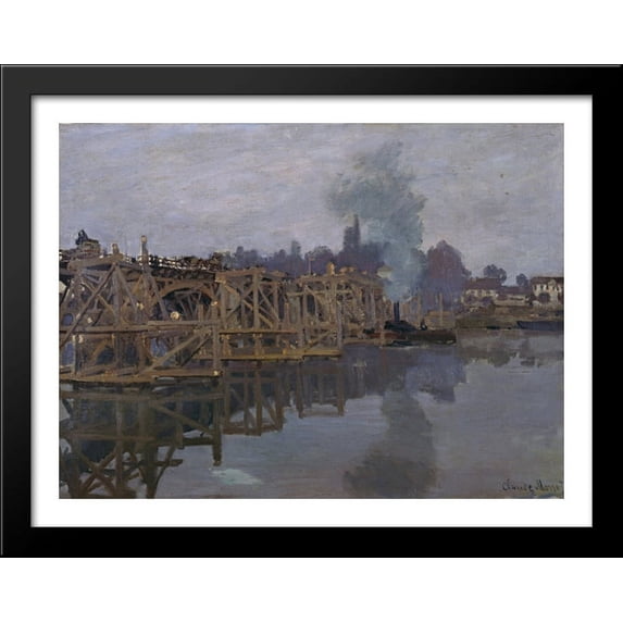 The Bridge under Repair 36x28 Large Black Wood Framed Print Art by Claude Monet