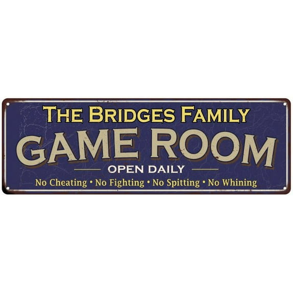 The Bridges Family Gift Blue Game Room Metal 6x18 Sign 206180037743