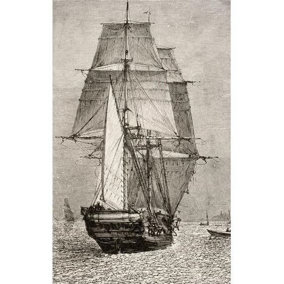 The Brig Hms Beagle From Journal Of Researches By Charles Darwin Published By Nelson and Sons 1890 Poster Print
