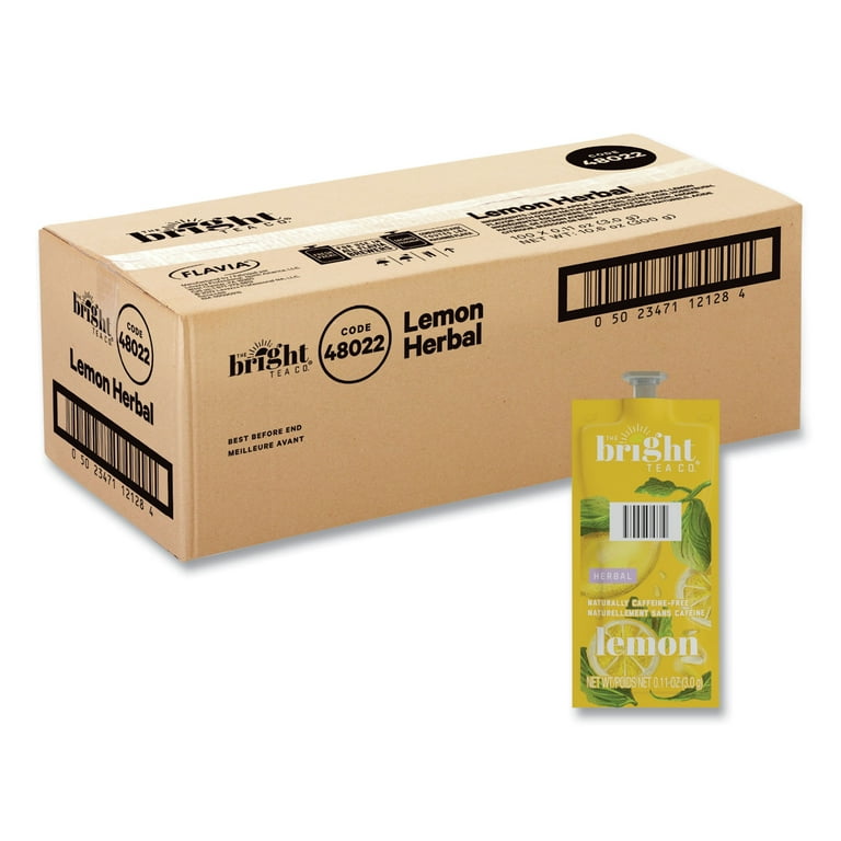 The Bright Tea Co. Lemon Herbal Tea Freshpack, Lemon, 0.11 oz Pouch, 100/Carton The Bright Tea Co. Lemon Herbal Tea Freshpack, Lemon, 0.11 oz Pouch, 100/Carton