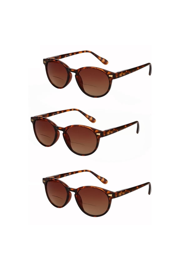 3 Pair of "The Brilliance" Bifocal Sunglasses - Round, Full Frame Reading Sunglasses - Tortoise/Tortoise - 2.75
