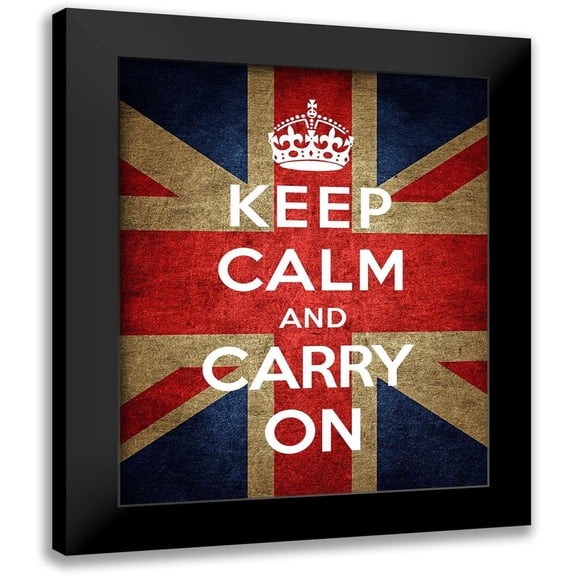 The British Ministry of Information 12x14 Black Modern Framed Museum Art Print Titled - Keep Calm and Carry On - Union Jack