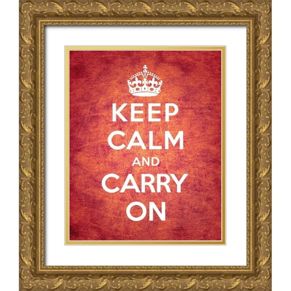 The British Ministry of Information 12x14 Gold Ornate Wood Framed with Double Matting Museum Art Print Titled - Keep Calm and Carry On - Vintage Red