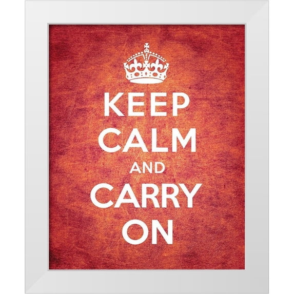 The British Ministry of Information 12x14 White Modern Wood Framed Museum Art Print Titled - Keep Calm and Carry On - Vintage Red