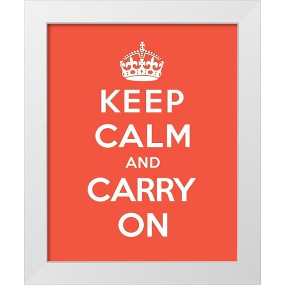 The British Ministry of Information 26x32 White Modern Wood Framed Museum Art Print Titled - Keep Calm and Carry On - Tangerine