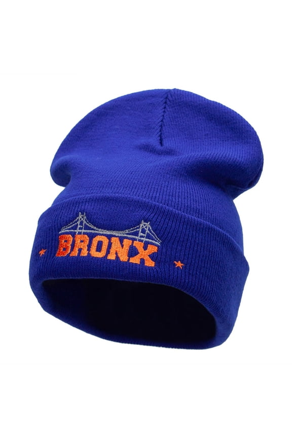 The Bronx Embroidered 12 Inch Long Knitted Beanie - Royal OSFM