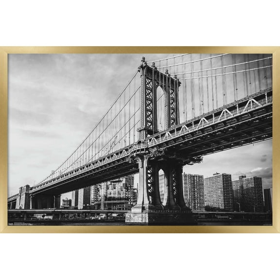 The Brooklyn Bridge - Iconic Wall Poster, 22.375" x 34", Framed