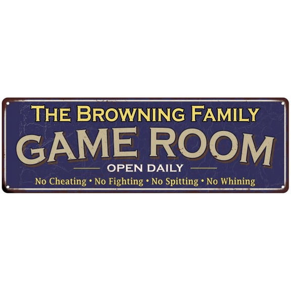 The Browning Family Blue Game Room Metal 8x24 Sign 108240037902