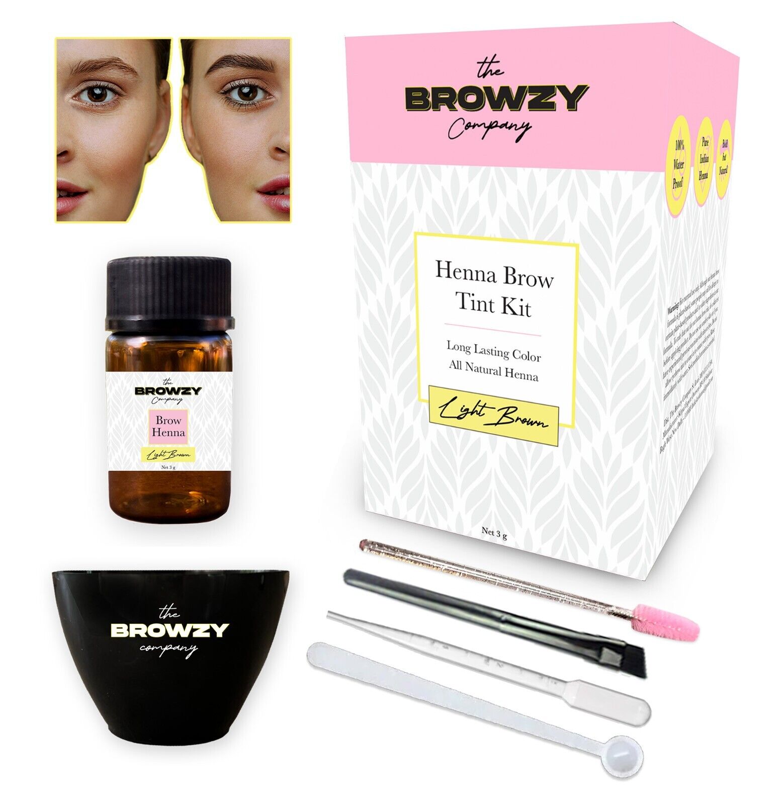 The Browzy Company Henna Eyebrow Tint Kit | 30 Applications | Eyebrow Dye | Light Brown