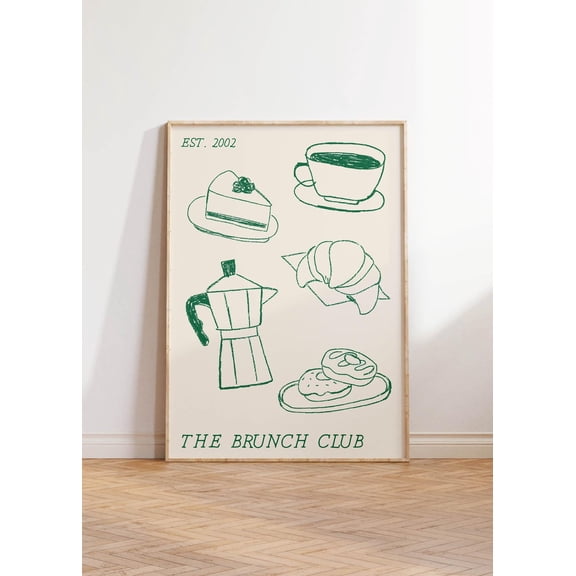 The Brunch Club Green Retro Art Danish Pastel Kitchen Decor Foodie Poster Unframed Paper Print