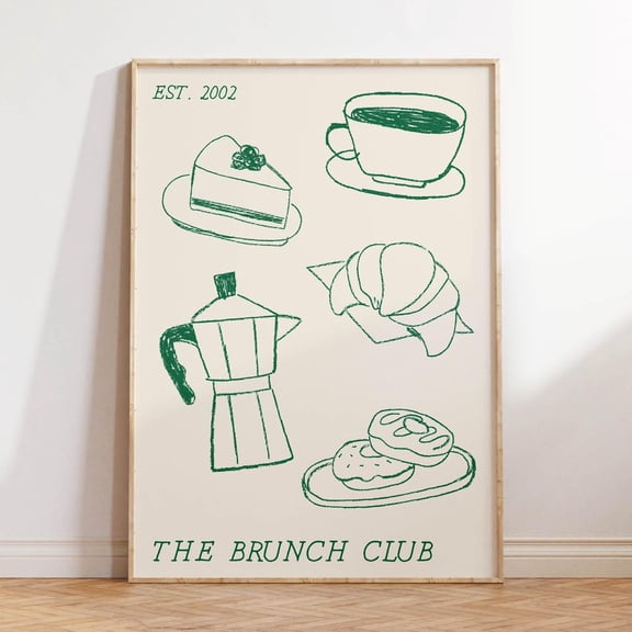The Brunch Club Print: Green Retro Art Danish Pastel Kitchen Decor UNFRAMED PAPER POSTER, Home Decor, Vintage Gift, Living Room Dercor