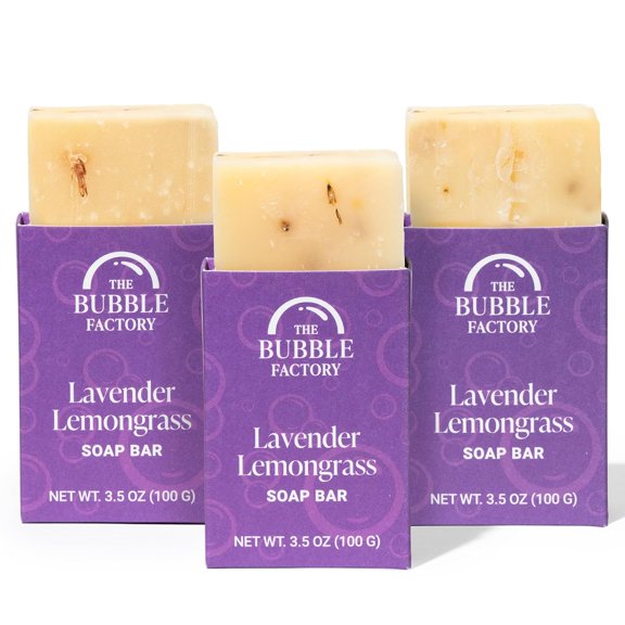 The Bubble Factory Handmade Cold-Process Natural Vegan Bar Soap, Lavender Lemongrass, 3 Pack