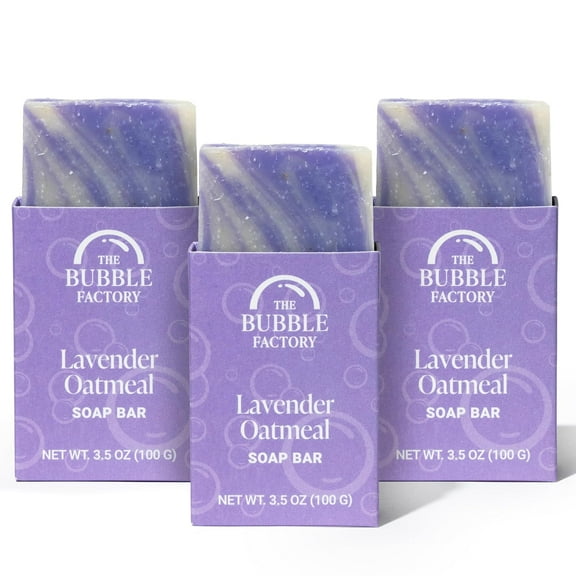 The Bubble Factory Handmade Cold-Process Natural Vegan Bar Soap, Lavender Oatmeal, 3 Pack