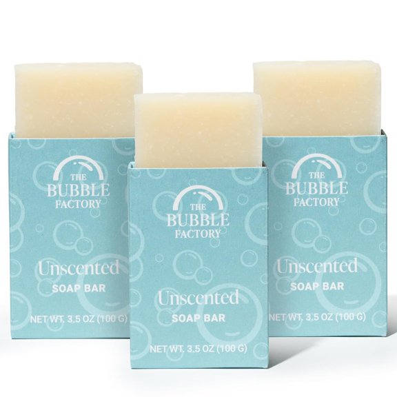 The Bubble Factory Handmade Cold-Process Natural Vegan Bar Soap, Unscented, 3 Pack