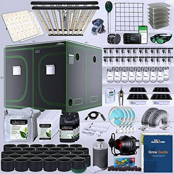 The BudGrower All-In-One Commercial Grade Grow Room Kit - 8'x8' Grow Tent - 3000W (2 x 1500W) Foldable Full Spectrum LED Grow Light