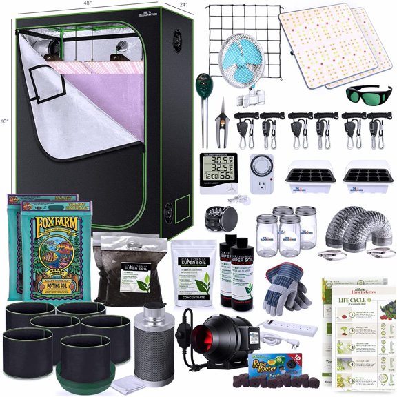 The Budgrower - Dual Power Home Grow Kit - 1200W 24 in x 48 in x 60 in Complete Home Grow Canvas Tent Kit