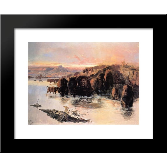 The Buffalo Herd 20x24 Framed Art Print by Charles M. Russell
