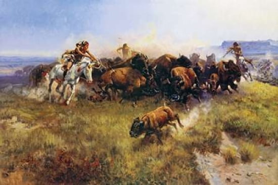 The Buffalo Hunt Canvas Art - Charles M Russell (12 x 18)