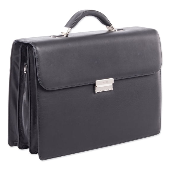 Milestone 5 in. x 5 in. x 12 in. Leather Briefcase Fits Devices Up to 15.6 in. - Black