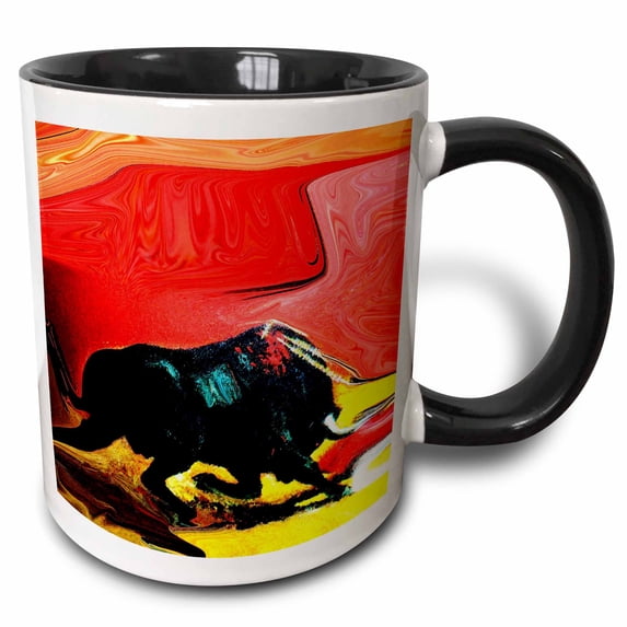 3drose, the Bull, 15oz Two-tone Black Mug