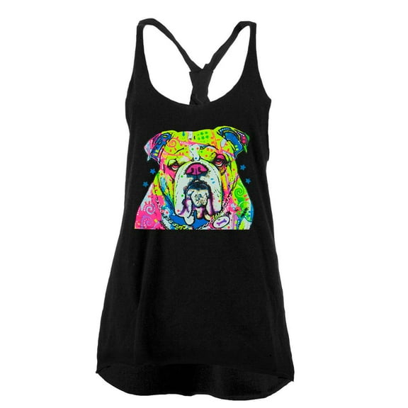 The Bulldog Neon Black Light Juniors Twist Tank Top Black LG