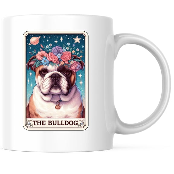 The Bulldog Tarot Coffee Mug - Bulldog Dog Breed Mug - Bulldog Dog Mom - 11 Ounce Coffee Mug - Printed On Both Sides - Microwave & Dishwasher Safe - White Handle & Interior - BMCM00737